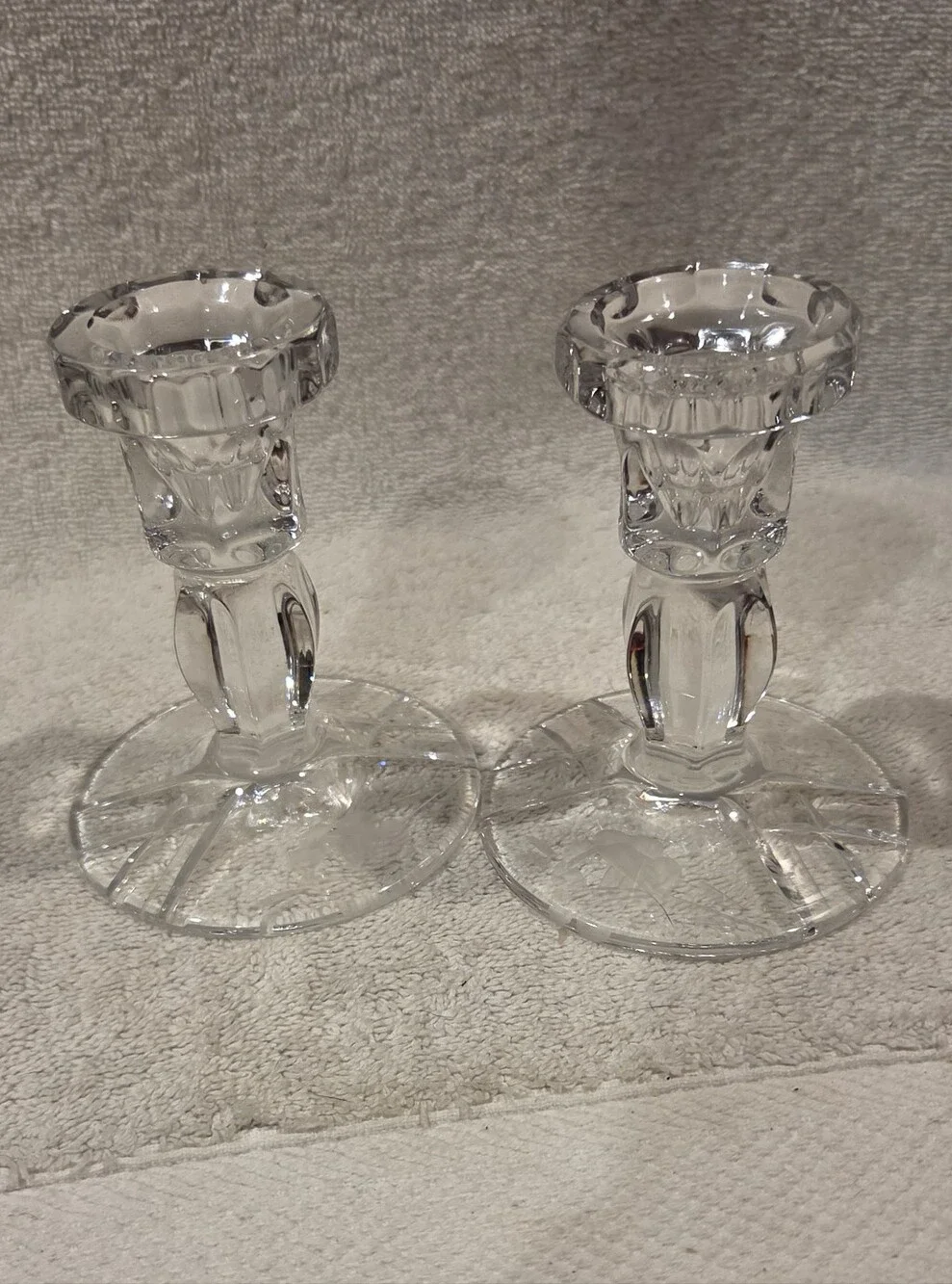 VINTAGE CANDLESTICKS WITH ETCHED FLOWERS - Picture 1 of 4